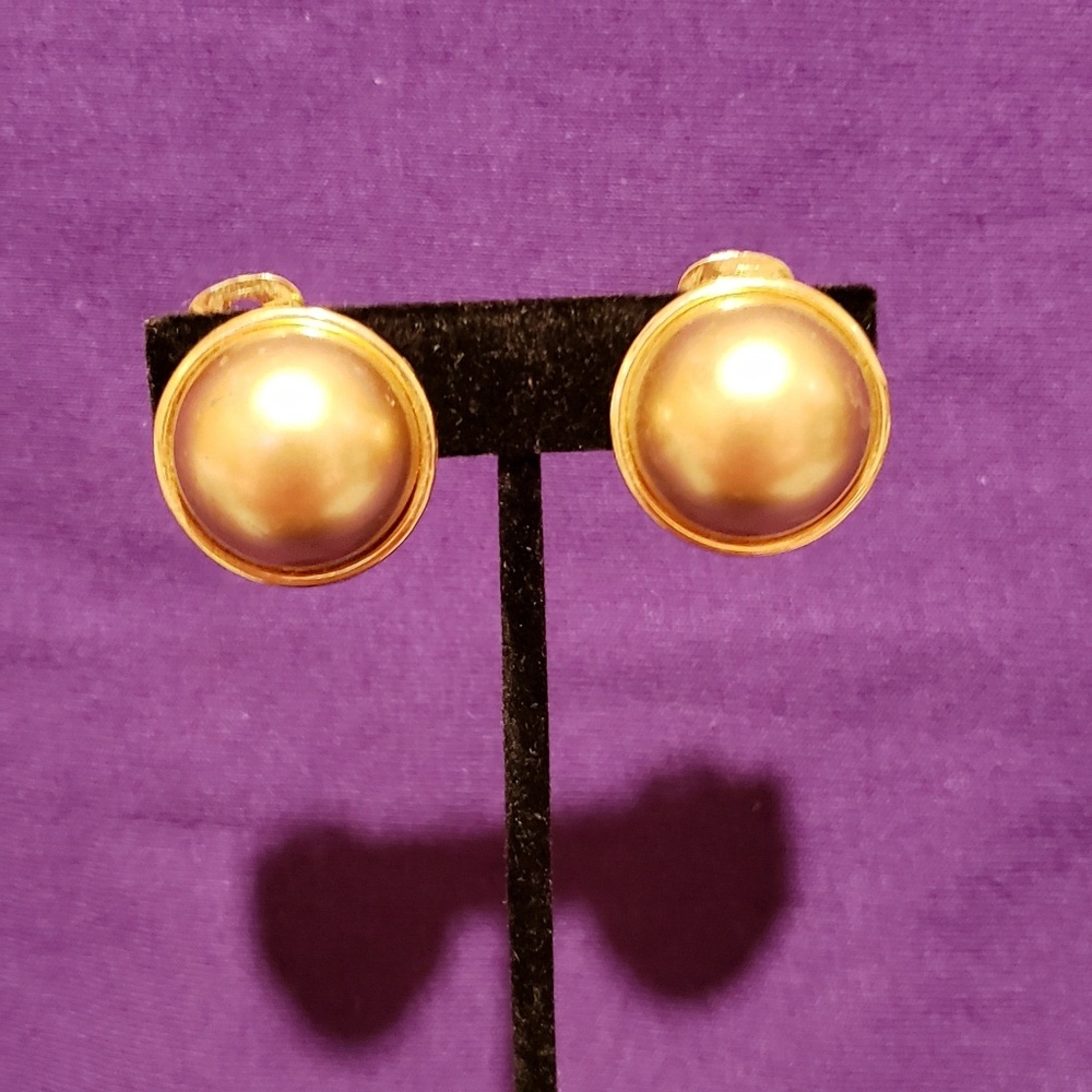 Gold Pearl Clip On Earrings